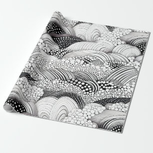 Monochrome Geometric Organic - Black White Art Wrapping Paper