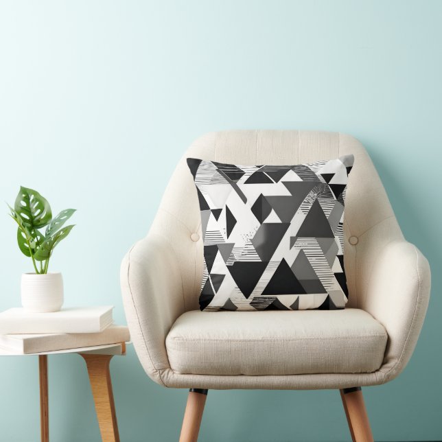 Monochrome Geometric Triangles: Modern Art Cushion (Chair)