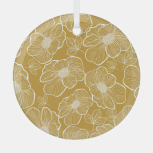 Monochrome Gold Floral: Abstract Seamless Glass Tree Decoration