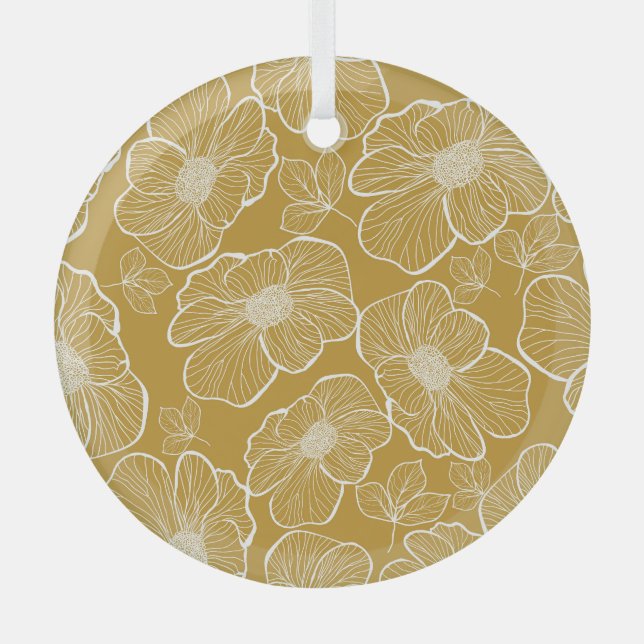 Monochrome Gold Floral: Abstract Seamless Glass Tree Decoration (Front)