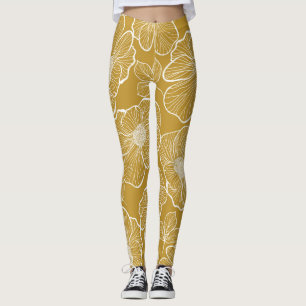 Monochrome Gold Floral: Abstract Seamless Leggings