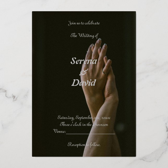 Monochrome Grace: Black, & Gray Wedding Invitation (Front)