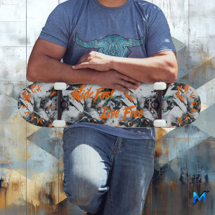 Monochrome Graffiti & Orange 'Ride Fast Live Free' Skateboard