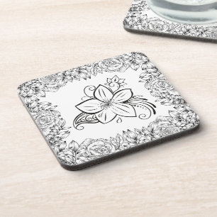 Monochrome Graphic Art, Beautiful Flower Coaster