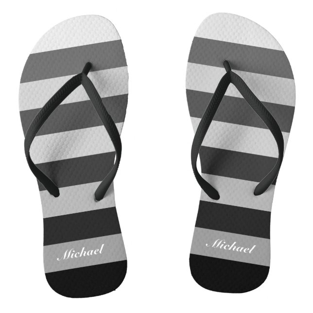 Monochrome Grey Block Stripes Pattern Thongs (Footbed)