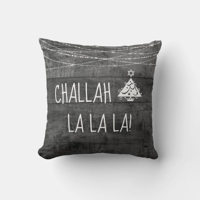 Monochrome Grey  Challah La La La Chrismukkah Icon Cushion (Front)