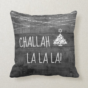 Monochrome Grey  Challah La La La Chrismukkah Icon Cushion