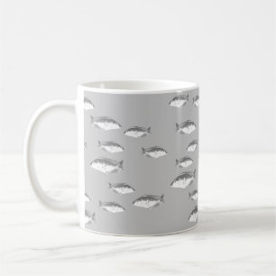 Monochrome grey fish coffee mug
