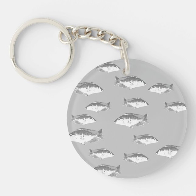 Monochrome grey fish key ring (Front)