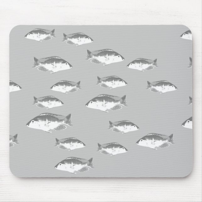 Monochrome grey fish mouse pad (Front)