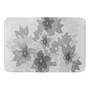 Monochrome Grey Hues Flowers Bath Mat