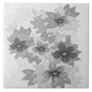 Monochrome Grey Hues Flowers  Ceramic Tile