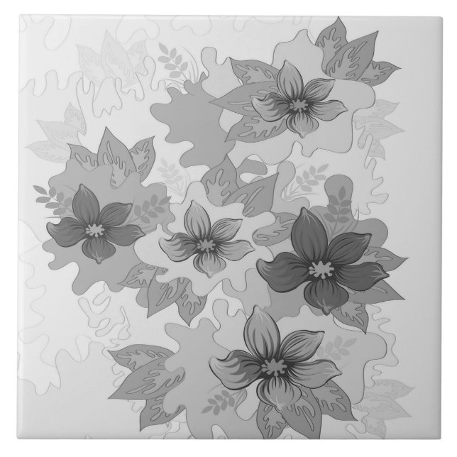 Monochrome Grey Hues Flowers  Ceramic Tile (Front)