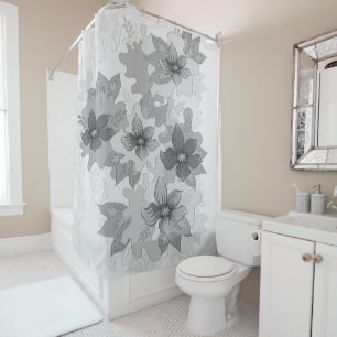 Monochrome Grey Hues Flowers Shower Curtain