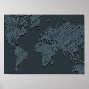 Monochrome Grey Minimalist World Map Poster