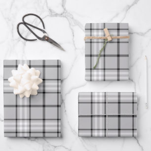 Monochrome Grey Plaid Tartan Pattern Wrapping Paper Sheet