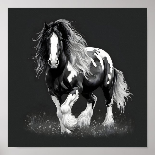 Monochrome Gypsy Cob Horse Poster (Front)