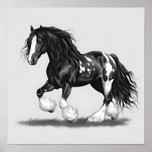 Monochrome Gypsy Vanner Horse Poster