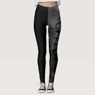 Monochrome Half Black Half Iconic Brit Telephone  Leggings