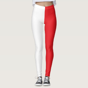 Monochrome Half White Half Red School Colours Leggings
