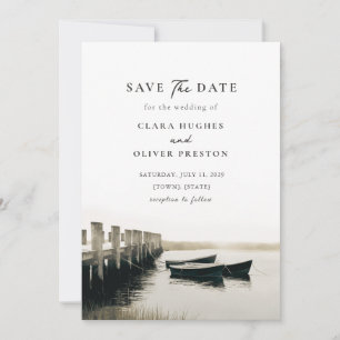 Monochrome Harbour Dock Cape Cod Serif Wedding Save The Date