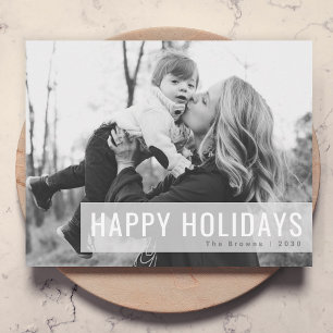 Monochrome Holidays   Black and White Photo Xmas Holiday Card