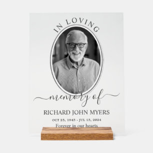 Monochrome In Loving Memory Memorial Funeral Photo Acrylic Sign