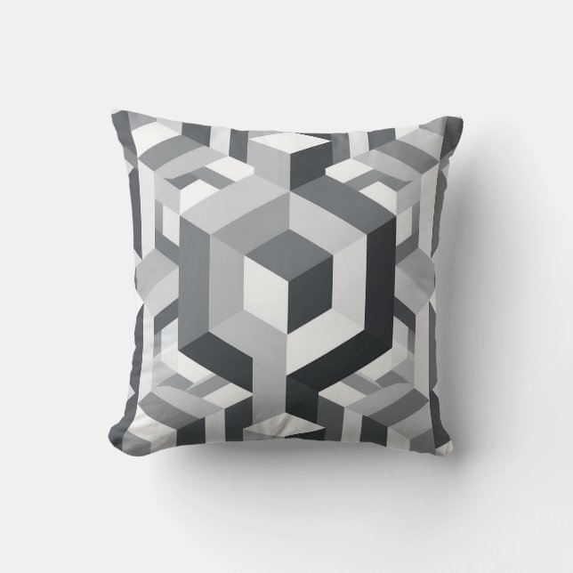 Monochrome Isometric Cube Pattern Cushion (Front)