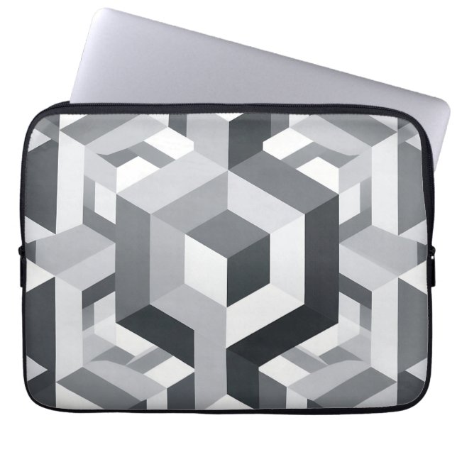 Monochrome Isometric Cube Pattern Laptop Sleeve (Front)