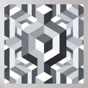 Monochrome Isometric Cube Pattern Poster