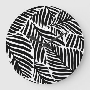Monochrome Jungle Geometric Seamless Pattern Large Clock