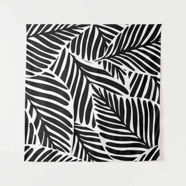 Monochrome Jungle Geometric Seamless Pattern Tapestry (Front)