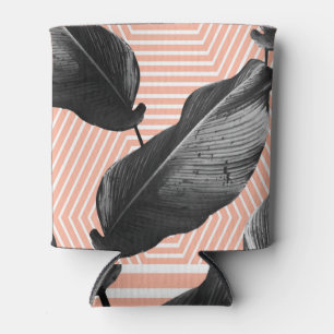 Monochrome Jungle Palm Leaves. Can Cooler