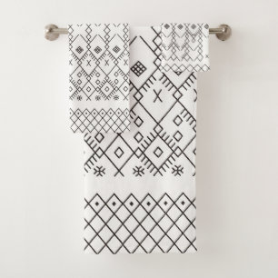 Monochrome Kilim: Moroccan Tribal Texture Art Bath Towel Set
