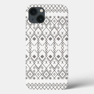 Monochrome Kilim: Moroccan Tribal Texture Art iPhone 13 Case