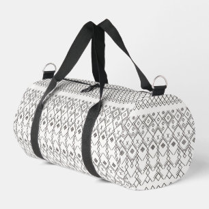 Monochrome Kilim: Moroccan Tribal Texture Art Duffle Bag
