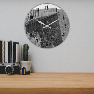 Monochrome Kinzua Skywalk Railroad Bridge Large Clock