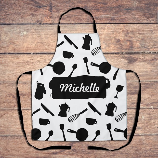 Monochrome kitchen utensils elegant design apron (Creator Uploaded)