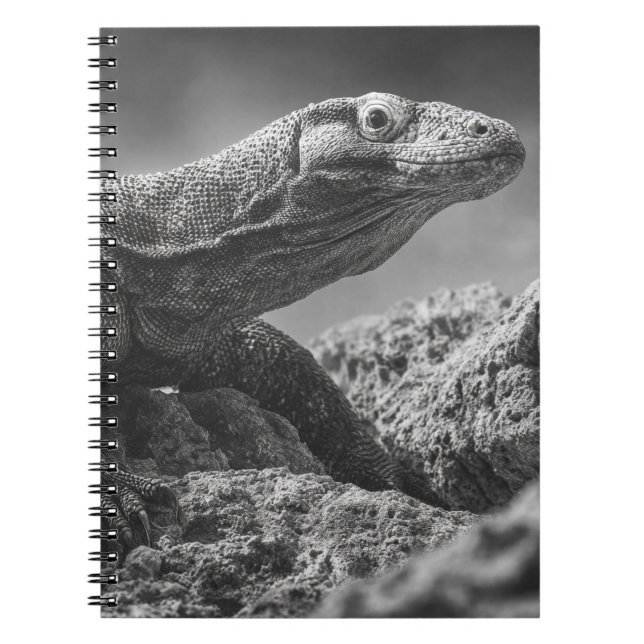 Monochrome Komodo Dragon Rock Study Notebook (Front)