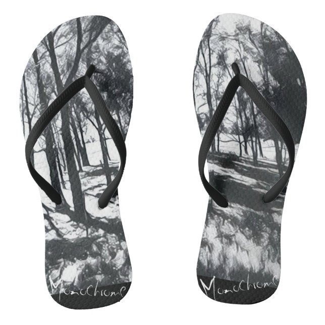 Monochrome Landscape Sketch Flip Flops (Footbed)
