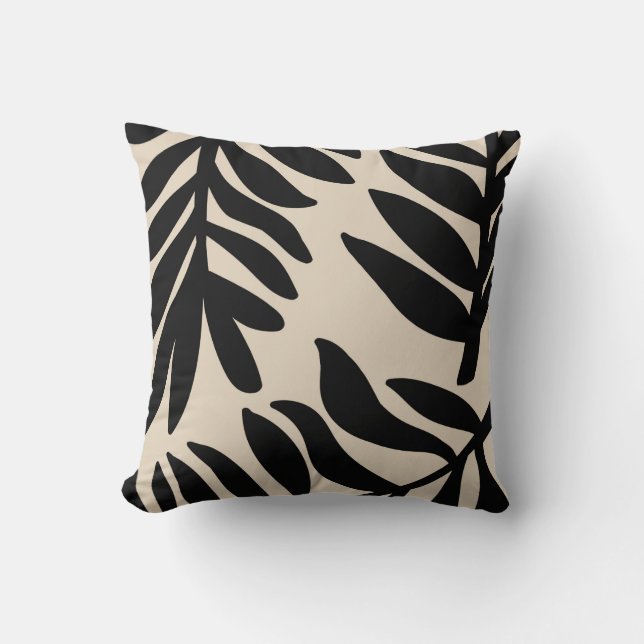 Monochrome Large Scale Leaf Leaves Cushion (Front)