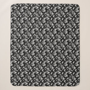 Monochrome Leaf Botanical Aesthetic Sherpa Blanket