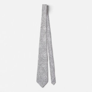 Monochrome light grey flowers Neck Tie
