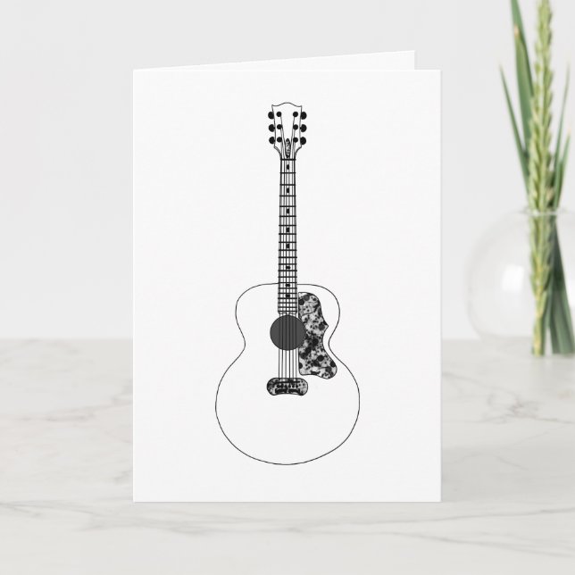 Monochrome Line drawing Acoustic Guitar Art Music Card (Front)