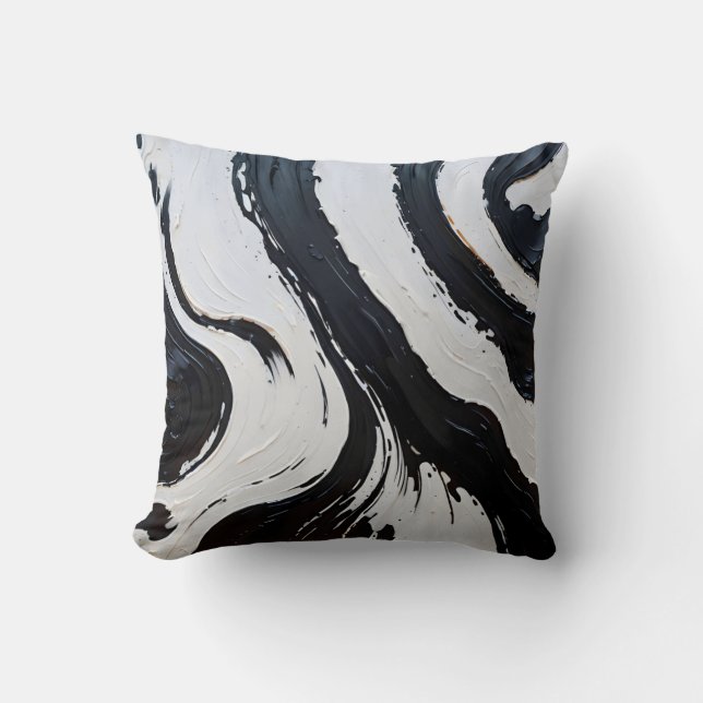 Monochrome Lines and Curves Throw Pillow (Front)