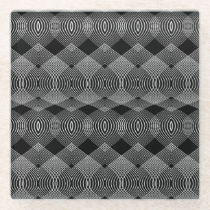 Monochrome Lines: Textured Abstract Design Glass Coaster