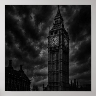 Monochrome London Skyline with Big Ben and City Poster