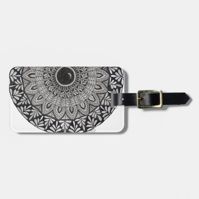 Monochrome mandala design luggage tag (Front Horizontal)
