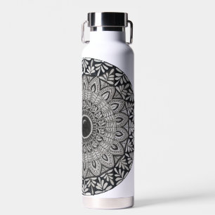 monochrome mandala design on water bottle