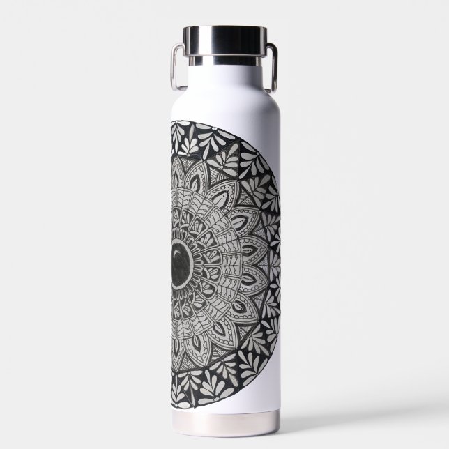 monochrome mandala design on water bottle (Front)